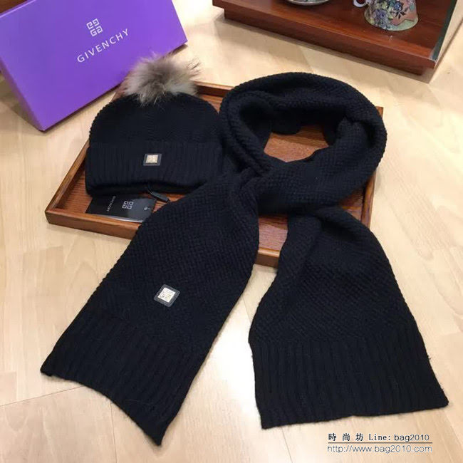 GIVENCHY紀梵希 新款 保暖又時尚兔絨加羊絨圍巾帽子套裝 LLWJ8720